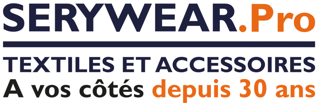 Logo SERYWEAR.Pro avec la signature « Textiles et accessoires – À vos côtés depuis 30 ans ».