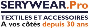 Logo SERYWEAR.Pro avec la signature « Textiles et accessoires – À vos côtés depuis 30 ans ».