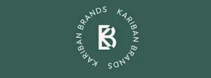 Logo Kariban Brands blanc sur fond vert, composé d'un monogramme « KB » entouré du nom de la marque.