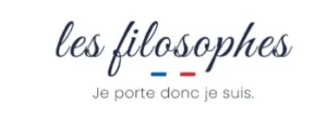 Logo Les Philosophes accompagné de la signature « Je porte donc je suis. » sur fond blanc.